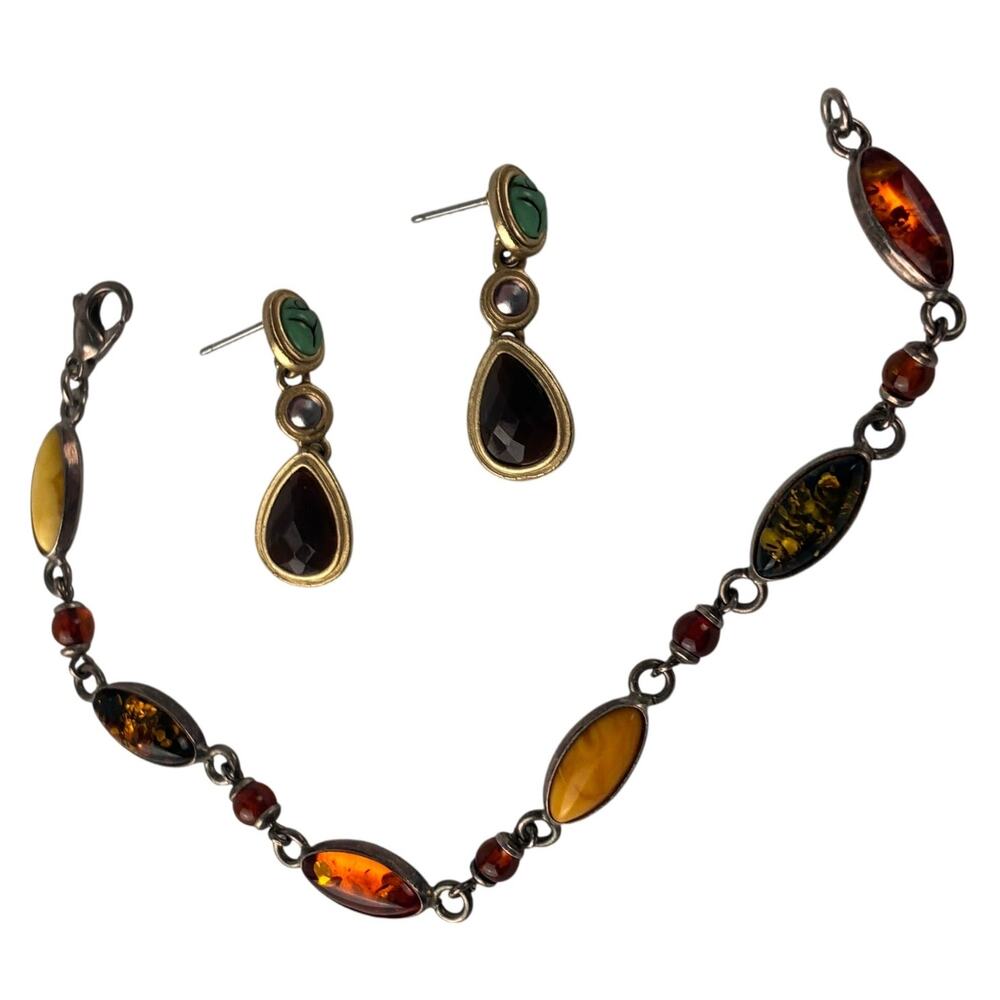 Gold-Tone Amber and Green Teardrop Earrings - Women Jewelry Earrings